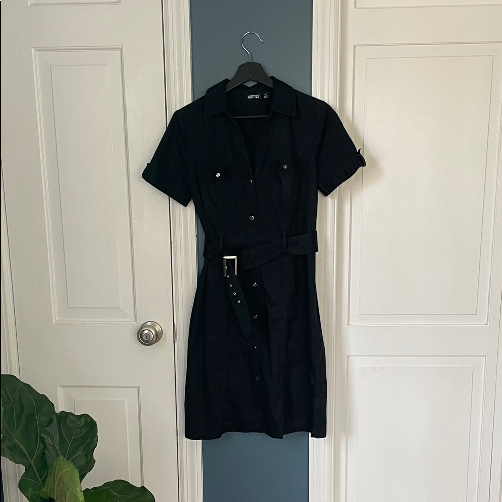Apt. 9 Shirt Dress Womens 10 Black Good Belted Utility Snap Front Short‎ Sleeve